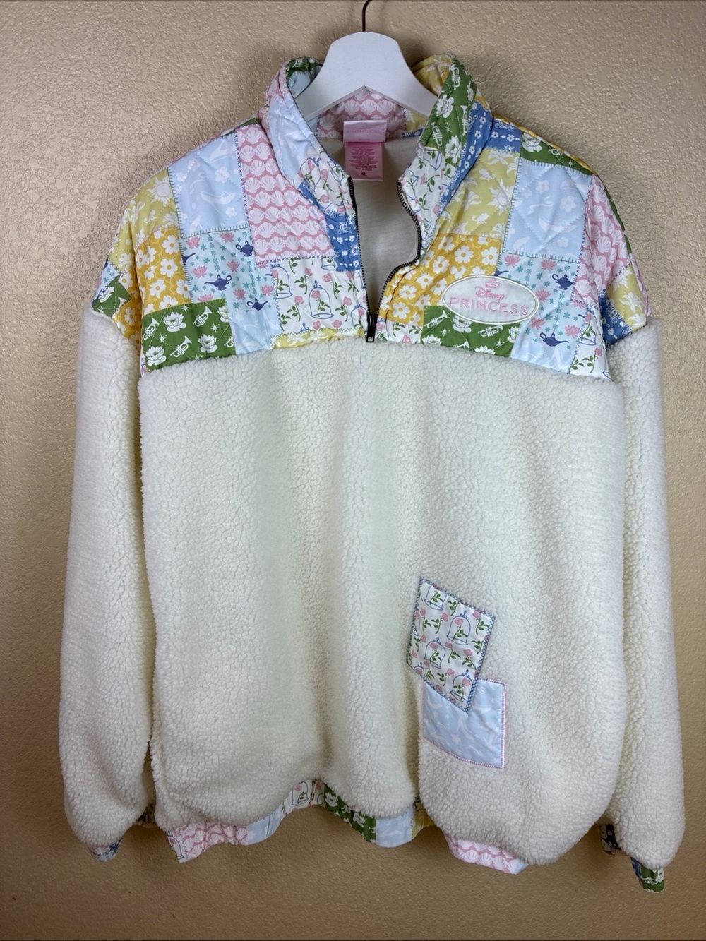Disney Princess Quilted Patchwork Quarter Zip Sherpa Pullover